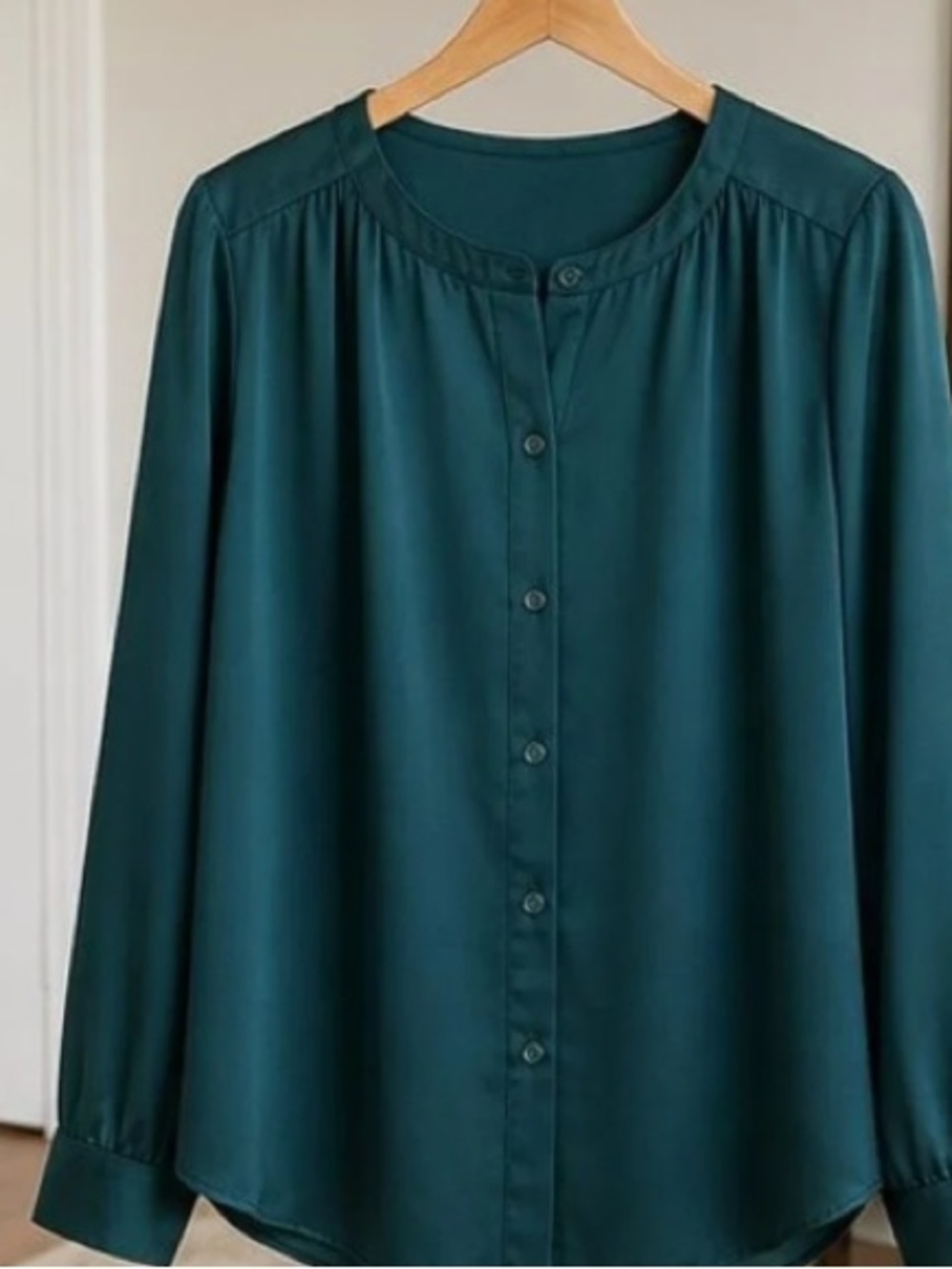 Classic Women's Button-Front Blouse in Teal